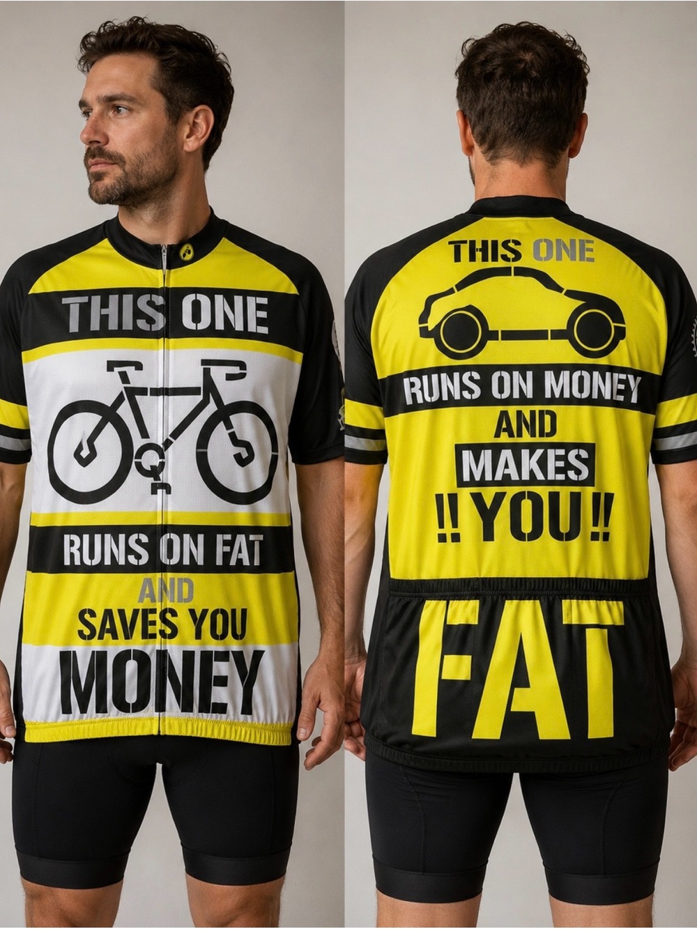 Weimostar Cycling Jersey XXL Yellow Black Full Zip Shirt Runs On Fat Saves Money